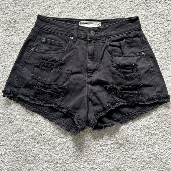 Distressed black denim shorts - Picture 1 of 4